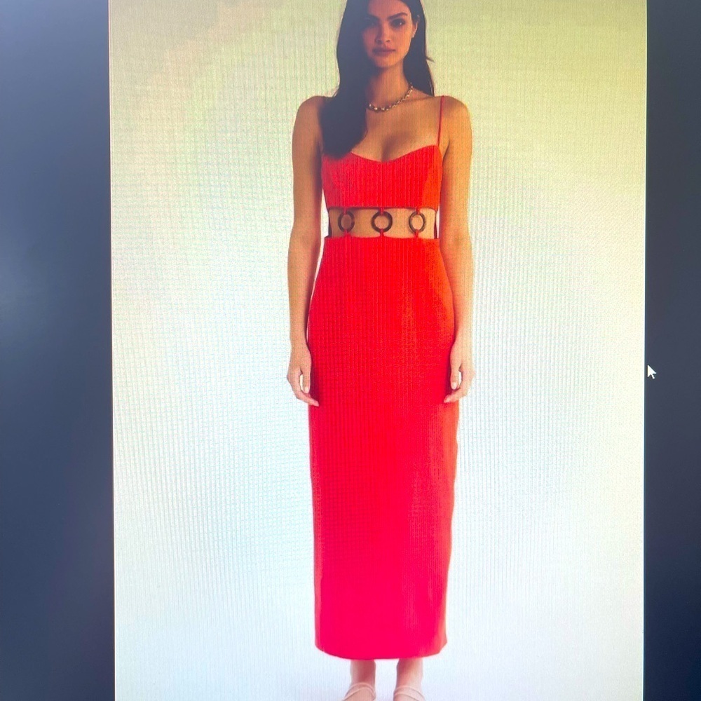 NWT Rumer x Revolve Bridget Ring Linen Red Spaghetti Strap Maxi Dress Sz Medium